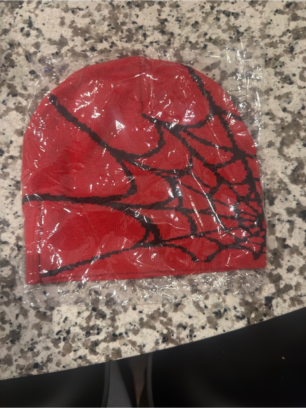 Red Spider Web Knit Beanie